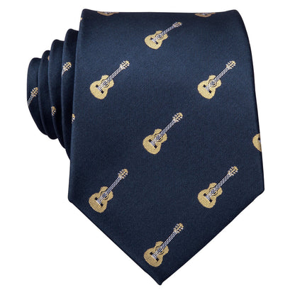 Blue Guitar Novelty Silk Tie, Pocket Square and Cufflinks Set tie sets    - Sophisticated Gentlemen