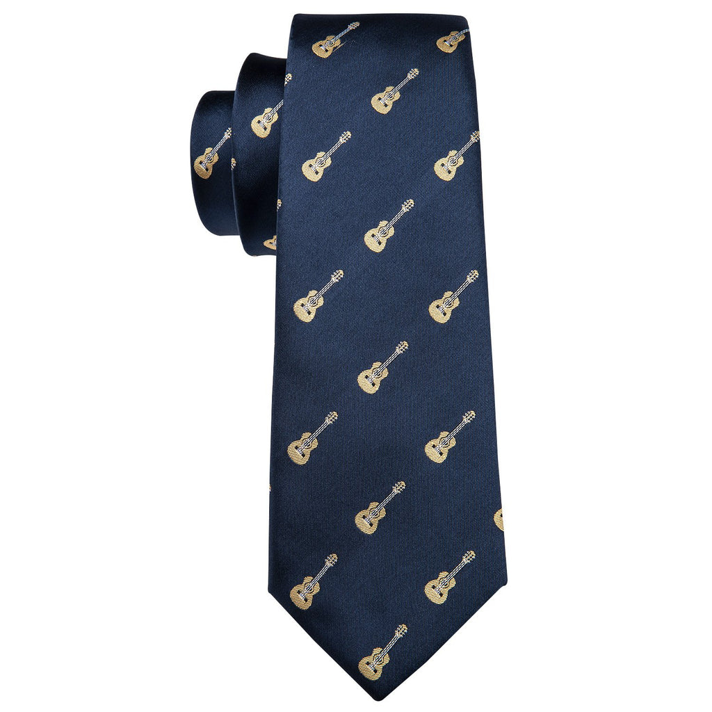 Blue Guitar Novelty Silk Tie, Pocket Square and Cufflinks Set tie sets    - Sophisticated Gentlemen