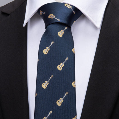 Blue Guitar Novelty Silk Tie, Pocket Square and Cufflinks Set tie sets    - Sophisticated Gentlemen