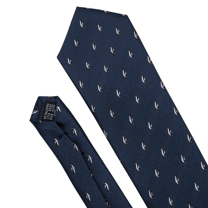 Blue Penguin Novelty Silk Tie, Pocket Square and Cufflinks Set tie sets    - Sophisticated Gentlemen