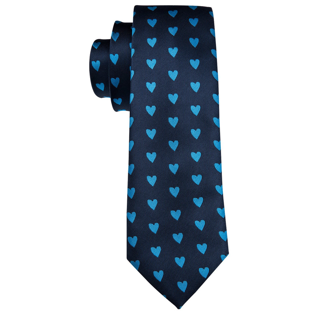 Navy Blue Heart Novelty Tie, Pocket Square and Cufflinks Set tie sets    - Sophisticated Gentlemen