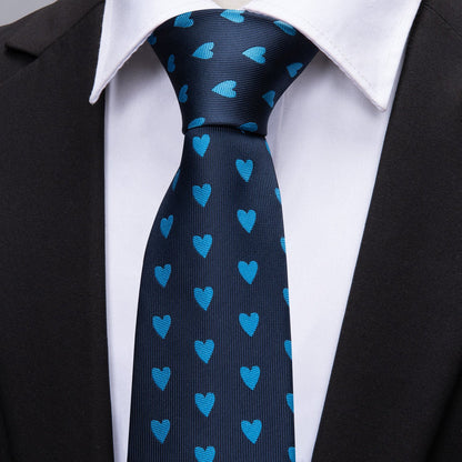 Navy Blue Heart Novelty Tie, Pocket Square and Cufflinks Set tie sets    - Sophisticated Gentlemen