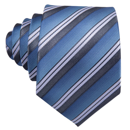 Blue Stripe Tie, Pocket Square and Cufflinks Set tie sets    - Sophisticated Gentlemen