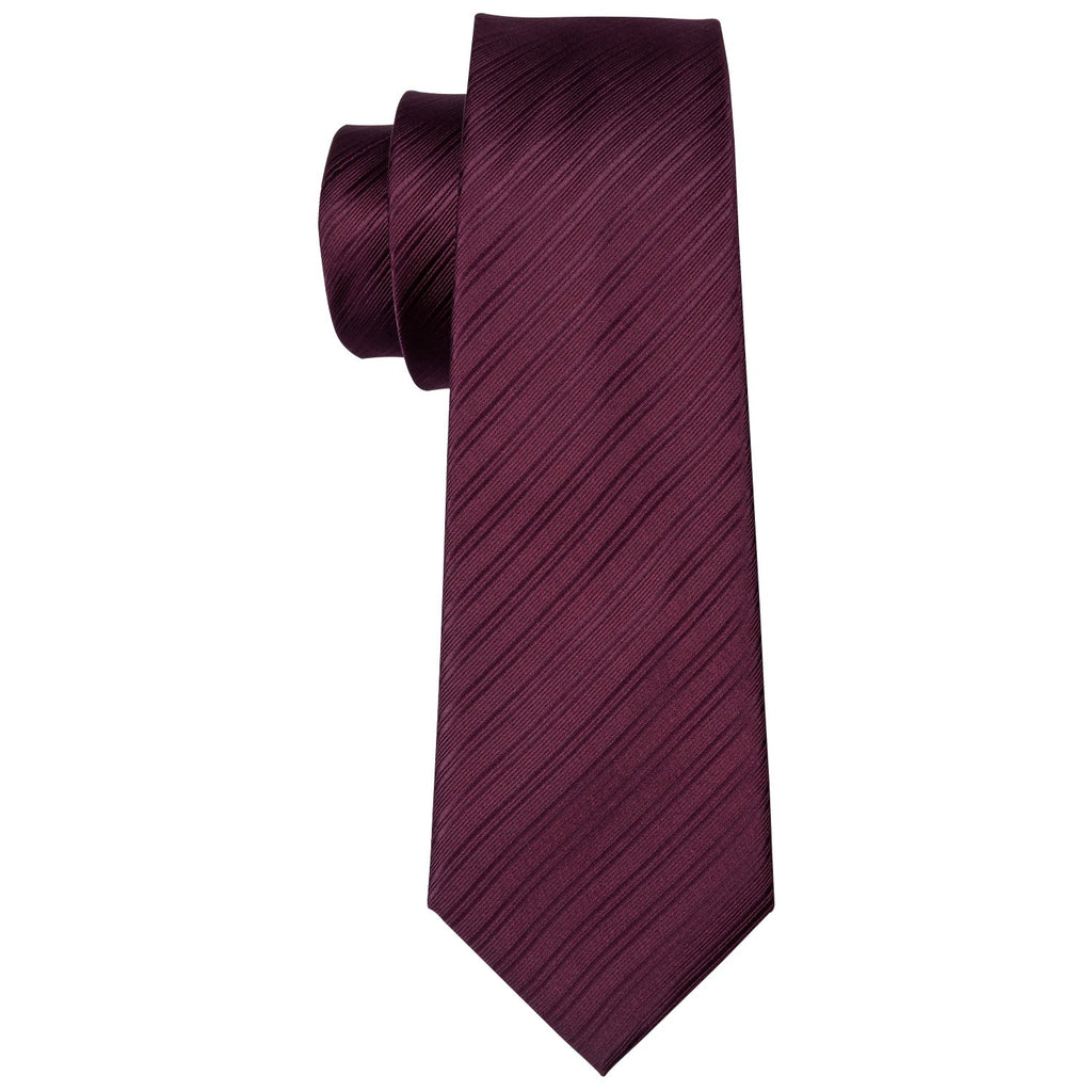 Dark Red Narrow Striped Silk Tie, Pocket Square and Cufflinks Set tie sets    - Sophisticated Gentlemen
