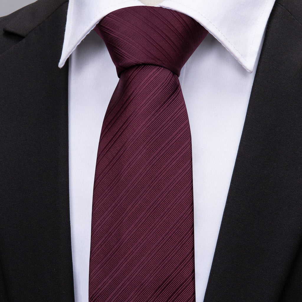 Dark Red Narrow Striped Silk Tie, Pocket Square and Cufflinks Set tie sets    - Sophisticated Gentlemen