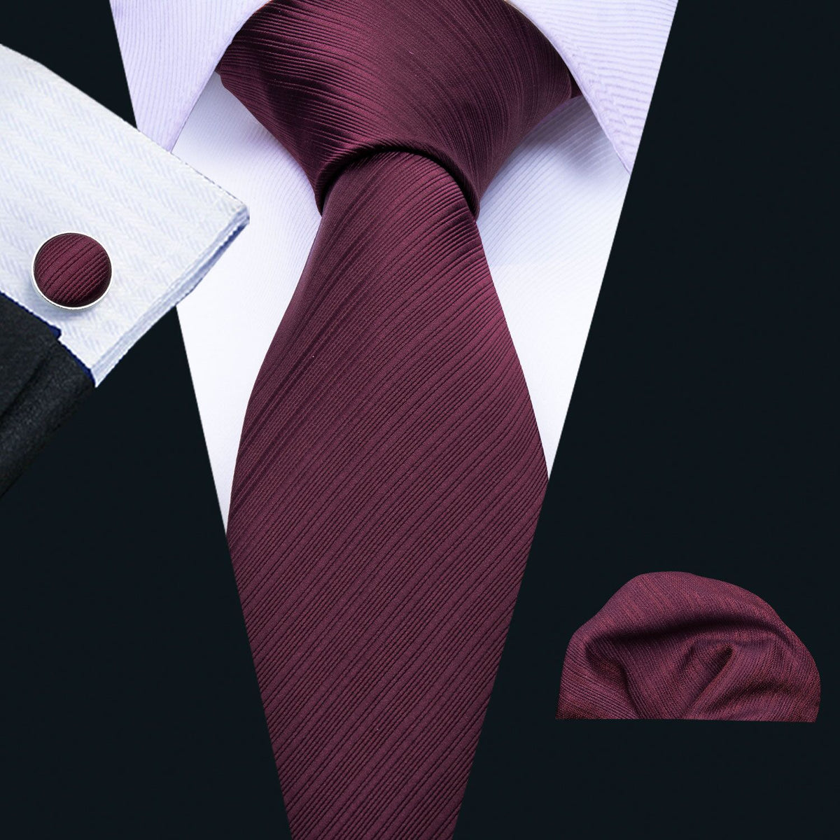 Dark Red Narrow Striped Silk Tie, Pocket Square and Cufflinks Set tie sets    - Sophisticated Gentlemen