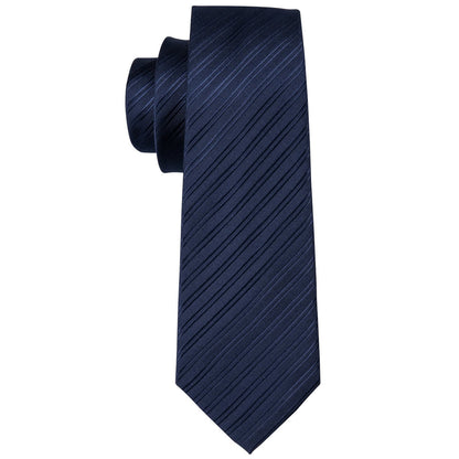 Navy Blue Striped Silk Tie, Pocket Square and Cufflinks Set tie sets    - Sophisticated Gentlemen