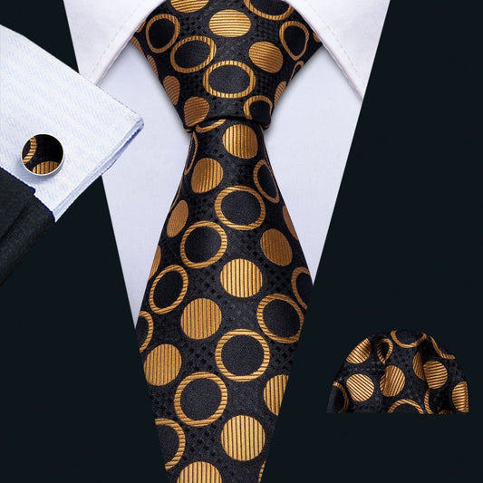 Black Golden Tie, Pocket Square and Cufflinks Set tie sets    - Sophisticated Gentlemen