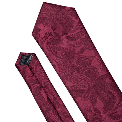 Burgundy Red Paisley Tie, Pocket Square and Cufflinks Set tie sets    - Sophisticated Gentlemen