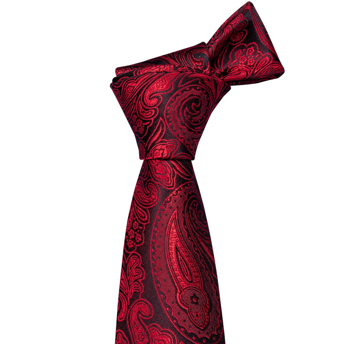 Regal Black and Red Paisley Silk Tie Set with Pocket Square and Cufflinks tie sets - Sophisticated Gentlemen