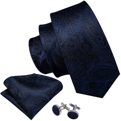 Dark Black Blue Paisley Tie, Pocket Square and Cufflinks Set tie sets    - Sophisticated Gentlemen
