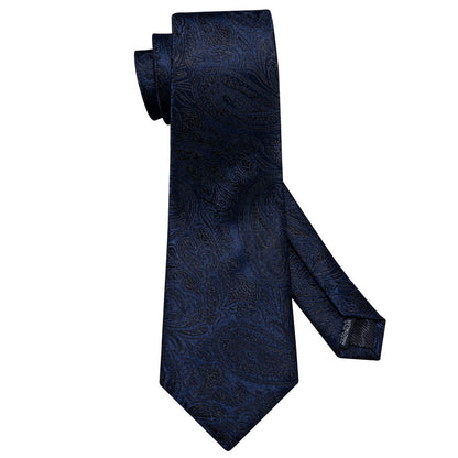 Dark Black Blue Paisley Tie, Pocket Square and Cufflinks Set tie sets    - Sophisticated Gentlemen