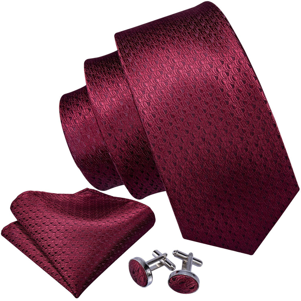 Burgundy Red Solid Tie, Pocket Square and Cufflinks Set tie sets    - Sophisticated Gentlemen
