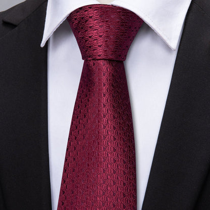 Burgundy Red Solid Tie, Pocket Square and Cufflinks Set tie sets    - Sophisticated Gentlemen