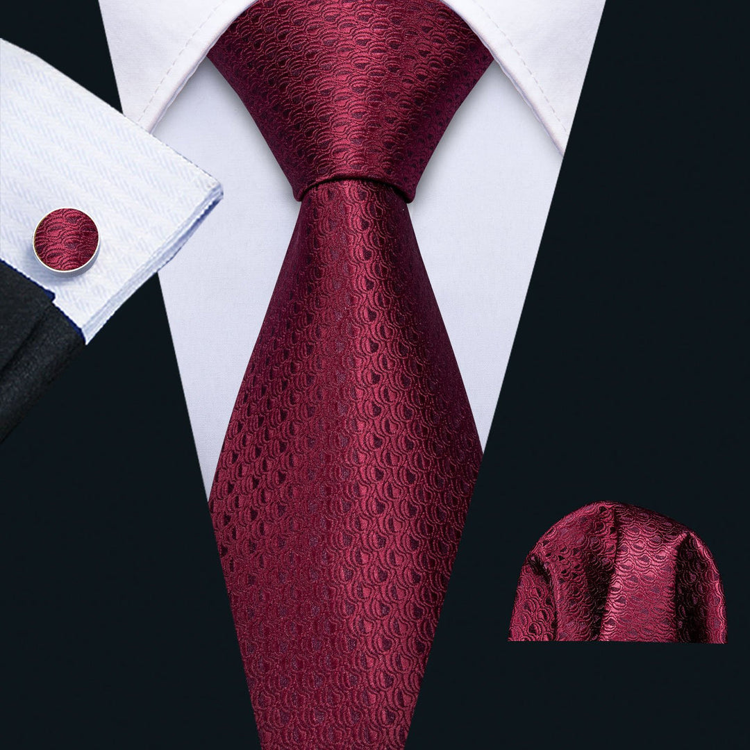 Burgundy Red Solid Tie, Pocket Square and Cufflinks Set tie sets    - Sophisticated Gentlemen