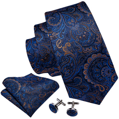 Deep Blue Paisley Tie, Pocket Square and Cufflinks Set tie sets    - Sophisticated Gentlemen