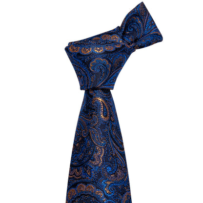 Deep Blue Paisley Tie, Pocket Square and Cufflinks Set tie sets    - Sophisticated Gentlemen