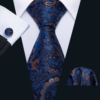 Deep Blue Paisley Tie, Pocket Square and Cufflinks Set tie sets    - Sophisticated Gentlemen