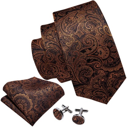 Orange Yellow Paisley Tie, Pocket Square and Cufflinks Set tie sets    - Sophisticated Gentlemen