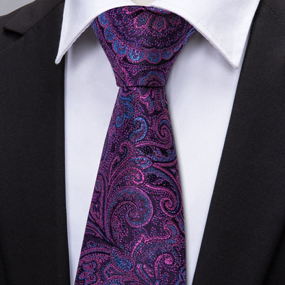 Purple Paisley Tie, Pocket Square and Cufflinks Set tie sets    - Sophisticated Gentlemen