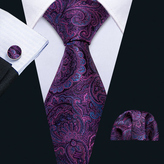 Purple Paisley Tie, Pocket Square and Cufflinks Set tie sets    - Sophisticated Gentlemen