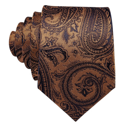 Brown Black Paisley Tie, Pocket Square and Cufflinks Set tie sets    - Sophisticated Gentlemen