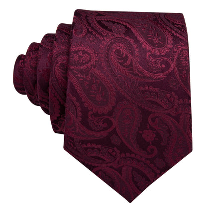 Rich Wine Paisley Silk Tie Set with Pocket Square and Cufflinks tie sets - Sophisticated Gentlemen