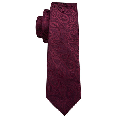 Rich Wine Paisley Silk Tie Set with Pocket Square and Cufflinks tie sets - Sophisticated Gentlemen