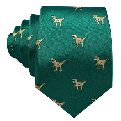 Green Dinosaur Jacquard Silk Tie, Pocket Square and Cufflinks Set tie sets - Sophisticated Gentlemen