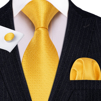 Yellow Novelty Silk Tie, Pocket Square and Cufflinks Set tie sets    - Sophisticated Gentlemen