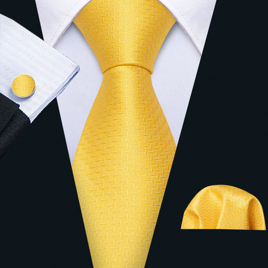 Yellow Novelty Silk Tie, Pocket Square and Cufflinks Set tie sets    - Sophisticated Gentlemen