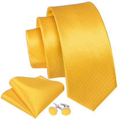 Yellow Novelty Silk Tie, Pocket Square and Cufflinks Set tie sets    - Sophisticated Gentlemen