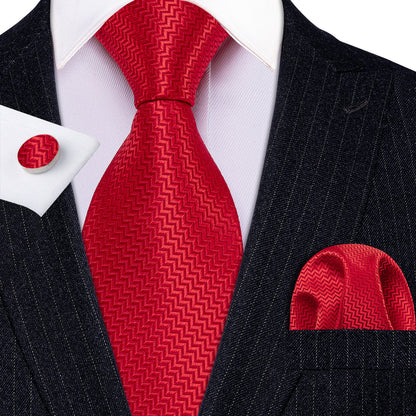 Red Novelty Silk Tie, Pocket Square and Cufflinks Set tie sets    - Sophisticated Gentlemen