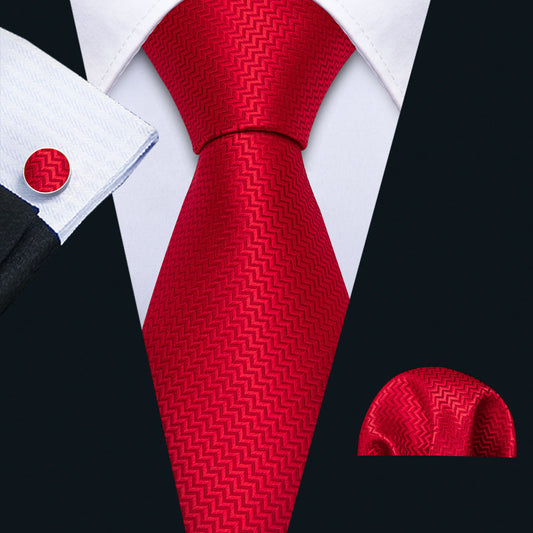 Red Novelty Silk Tie, Pocket Square and Cufflinks Set tie sets    - Sophisticated Gentlemen