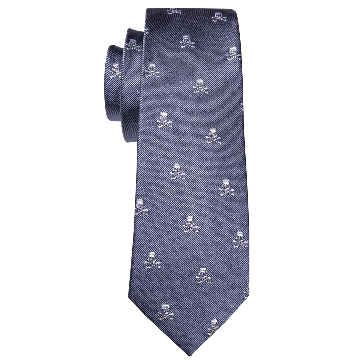 Light Midnight Blue Skull Novelty Tie, Pocket Square and Cufflinks Set tie sets    - Sophisticated Gentlemen