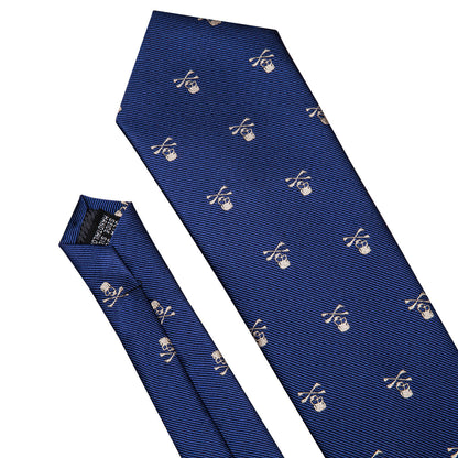 Navy Blue Novelty Skull Tie, Pocket Square and Cufflinks Set tie sets    - Sophisticated Gentlemen