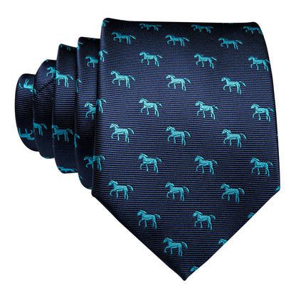 Blue Horse Novelty Tie, Pocket Square and Cufflinks Set tie sets    - Sophisticated Gentlemen
