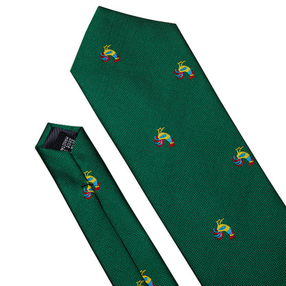 Green Novelty Rooster Pattern Tie, Pocket Square and Cufflinks Set tie sets    - Sophisticated Gentlemen