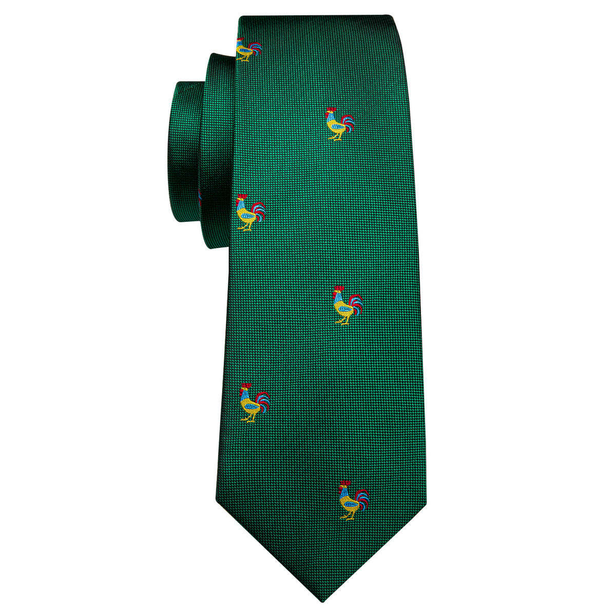 Green Novelty Rooster Pattern Tie, Pocket Square and Cufflinks Set tie sets    - Sophisticated Gentlemen