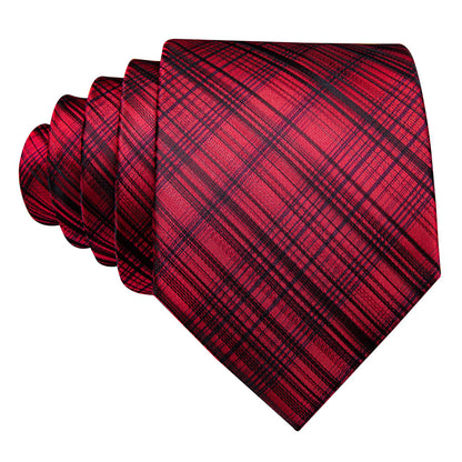 High Gloss Red Black Stripe Tie, Pocket Square and Cufflinks Set tie sets    - Sophisticated Gentlemen