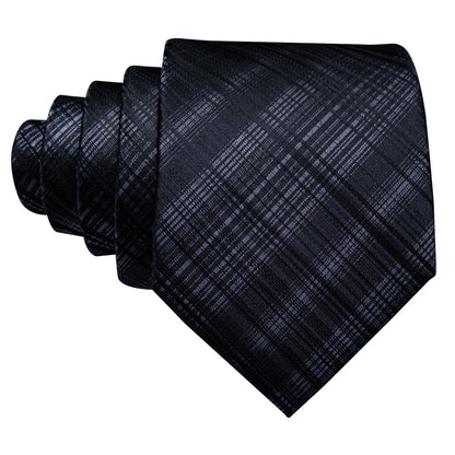 High Gloss Black Gray Stripe Tie, Pocket Square and Cufflinks Set tie sets    - Sophisticated Gentlemen