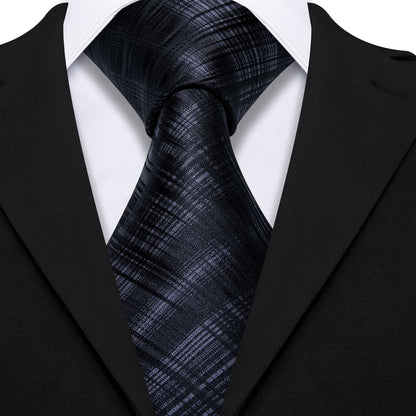 High Gloss Black Gray Stripe Tie, Pocket Square and Cufflinks Set tie sets    - Sophisticated Gentlemen