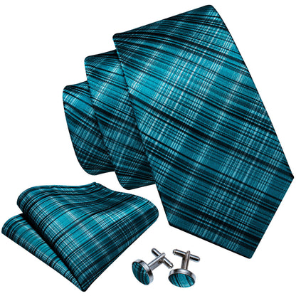 High Gloss Blue and Black Stripe Tie, Pocket Square and Cufflinks Set tie sets    - Sophisticated Gentlemen