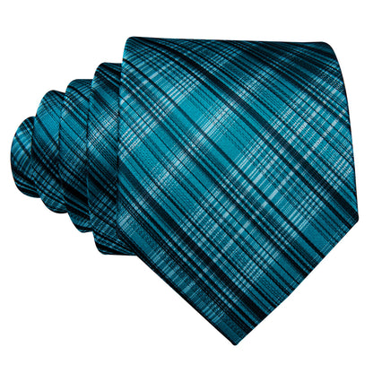 High Gloss Blue and Black Stripe Tie, Pocket Square and Cufflinks Set tie sets    - Sophisticated Gentlemen