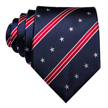 Navy Patriotic Star & Stripe Tie, Pocket Square & Cufflinks Set – American Flag-Inspired Design tie set - Sophisticated Gentlemen