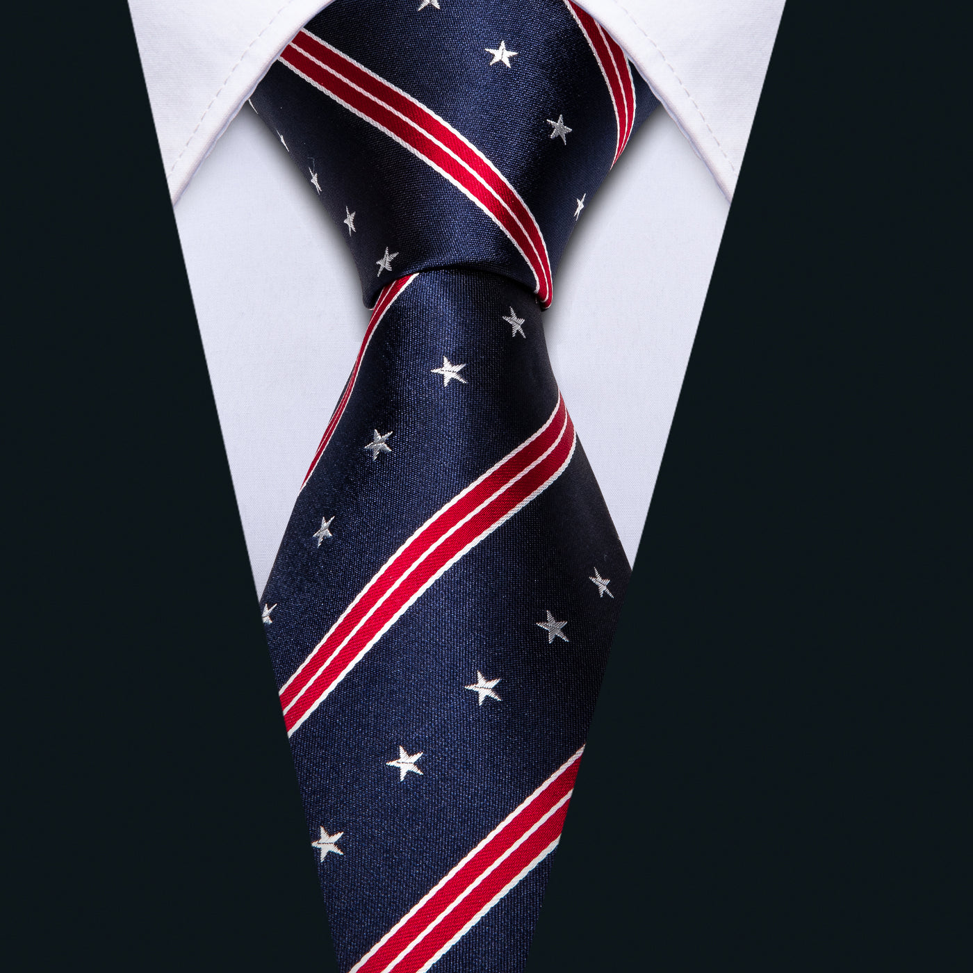 Navy Patriotic Star & Stripe Tie, Pocket Square & Cufflinks Set – American Flag-Inspired Design tie set - Sophisticated Gentlemen