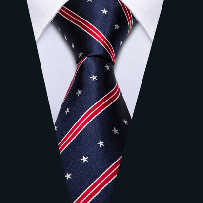 Navy Patriotic Star & Stripe Tie, Pocket Square & Cufflinks Set – American Flag-Inspired Design tie set - Sophisticated Gentlemen