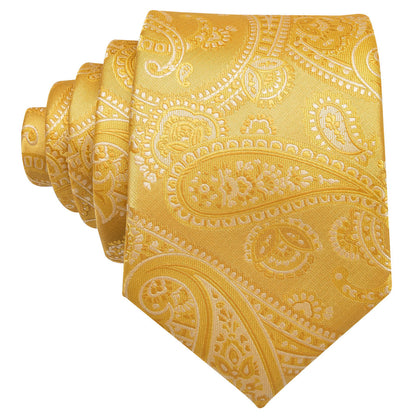 Gold Floral Silk Tie, Pocket Square and Cufflinks Set tie sets    - Sophisticated Gentlemen