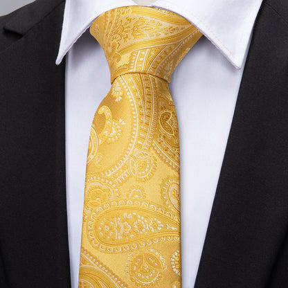 Gold Floral Silk Tie, Pocket Square and Cufflinks Set tie sets    - Sophisticated Gentlemen