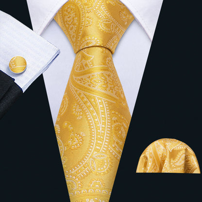 Gold Floral Silk Tie, Pocket Square and Cufflinks Set tie sets    - Sophisticated Gentlemen
